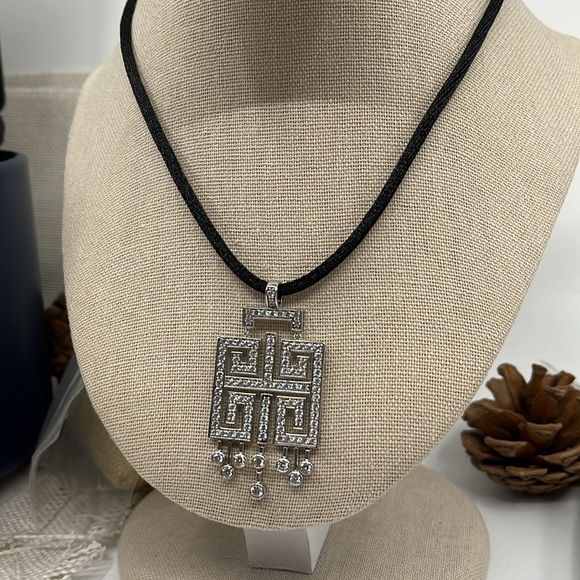 925 Diamonique QVC Geometric Statement Necklace w/ Black Adjustable Cord - Picture 5 of 14